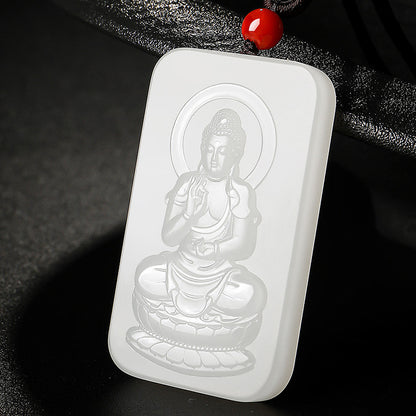 Grease-like White Hetian Jade Pendant, Double-sided Carved Eight Zodiac Guardian Buddhas, Festival Gift