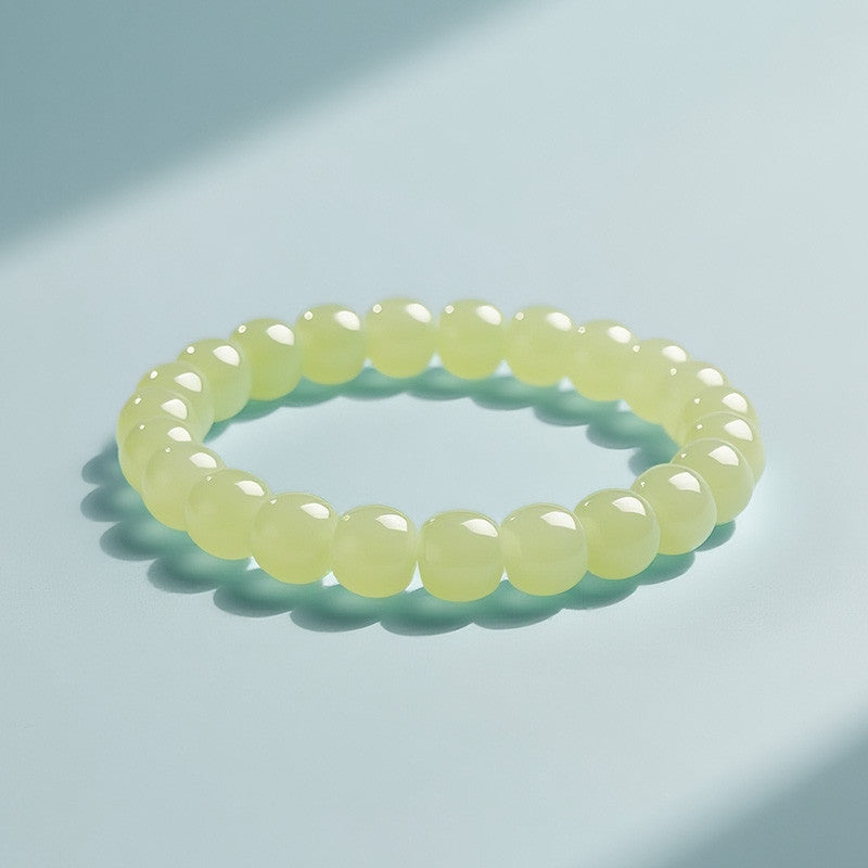 Unisex Hetian Yellow Jade Straight-Cut Bead Bracelet, Glossy Yellow Mouth Single-Loop Bangle, Festival Gift