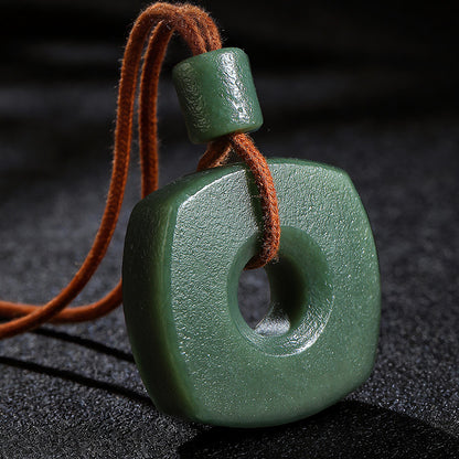 Chinese Retro Style Hetian Green Jade Square Plaque & Peace Buckle Pendant, Festival Gift