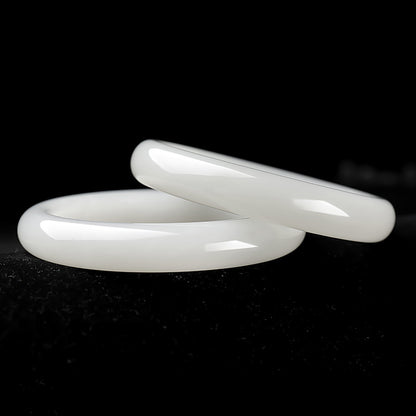 Collection Grade Hetian Jade Bangle, Mellow Creamy White Peace Bracelet