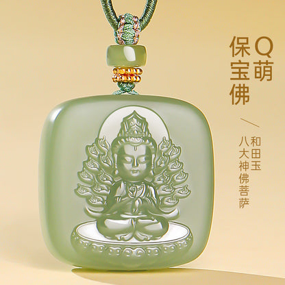 Hetian Jade Patron Buddha Pendant for Men & Women, Zodiac Guardian Buddha of Twelve Chinese Zodiac Signs