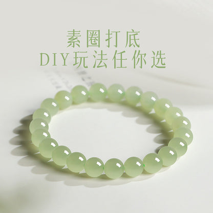 Unisex Light Cyan & Clear Water Green Hetian Jade Round Bead Bracelet