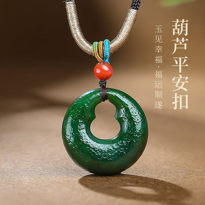 [Fortune Lock] Antique Style Hetian Jasper Gourd Safety Buckle Pendant for Women, Blessing & Fortune Jade Charm