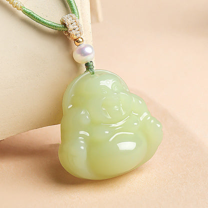 Blessing Harvest｜Yellow Skin Hetian Jade Double-Sided Carved Maitreya Pendant, Women Buddha Holiday Gift