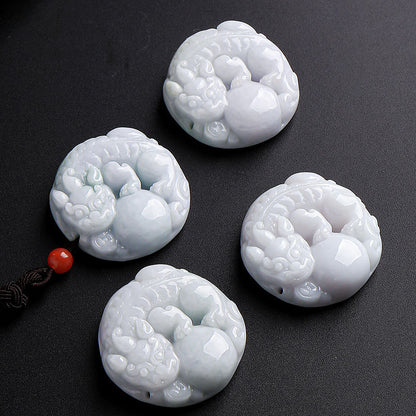 Unisex Jadeite Pixiu with Ball Pendant