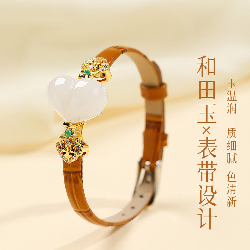 Rotatable Barrel Bead Jade Bracelet, Hetian Jade & Jadeite Wristband with Pixiu, Gift