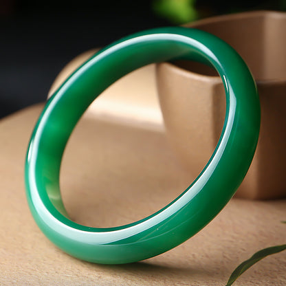 Icy Transparent Chalcedony Bangle, Distant Mountain Shade Women Jade Bracelet, Holiday Gift
