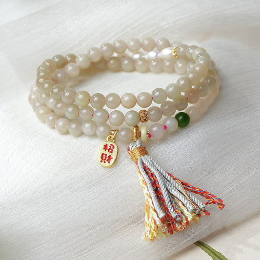Pink Lotus Root Hetian Jade Multi-loop Bracelet