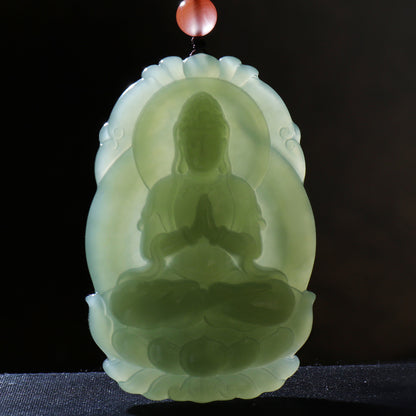 Double-sided Carved Hetian Jade Guanyin Pendant, Men's Jade Guanyin Ornament