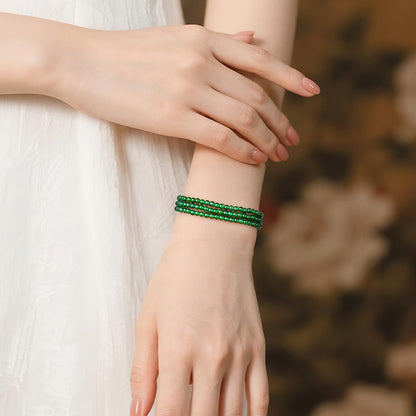 Women's Emerald Multi-Layer Bracelet, Plain Vivid Green 3mm Millet Beads, Dual-use as Bracelet & Necklace