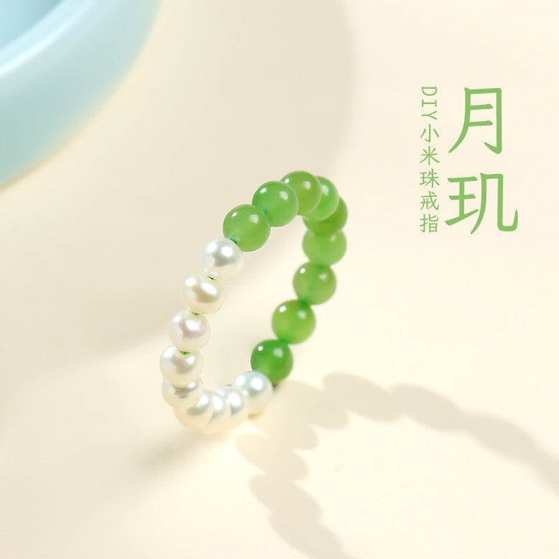 DIY Multi-gem Ring, Small Seed Beads with Jasper, White Jade, Jadeite, Turquoise, Agate, Cinnabar Fashion Adjustable Ring Jewelry
