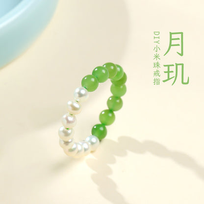 DIY Multi-gem Ring, Small Seed Beads with Jasper, White Jade, Jadeite, Turquoise, Agate, Cinnabar Fashion Adjustable Ring Jewelry