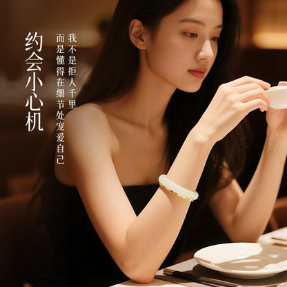 [Cost-Effective] Hetian Jade Smooth White Bangle, Peace Bangle, Festival Gift for Girlfriend & Mom