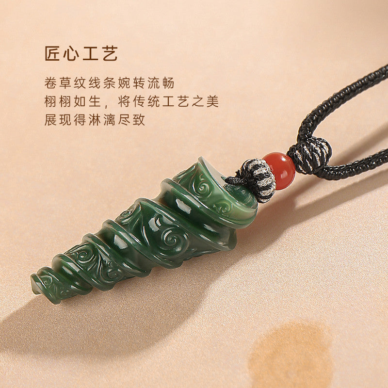 Tang Style Eight Auspicious Series Hetian Jade Rotating Lucky Bead Pendant