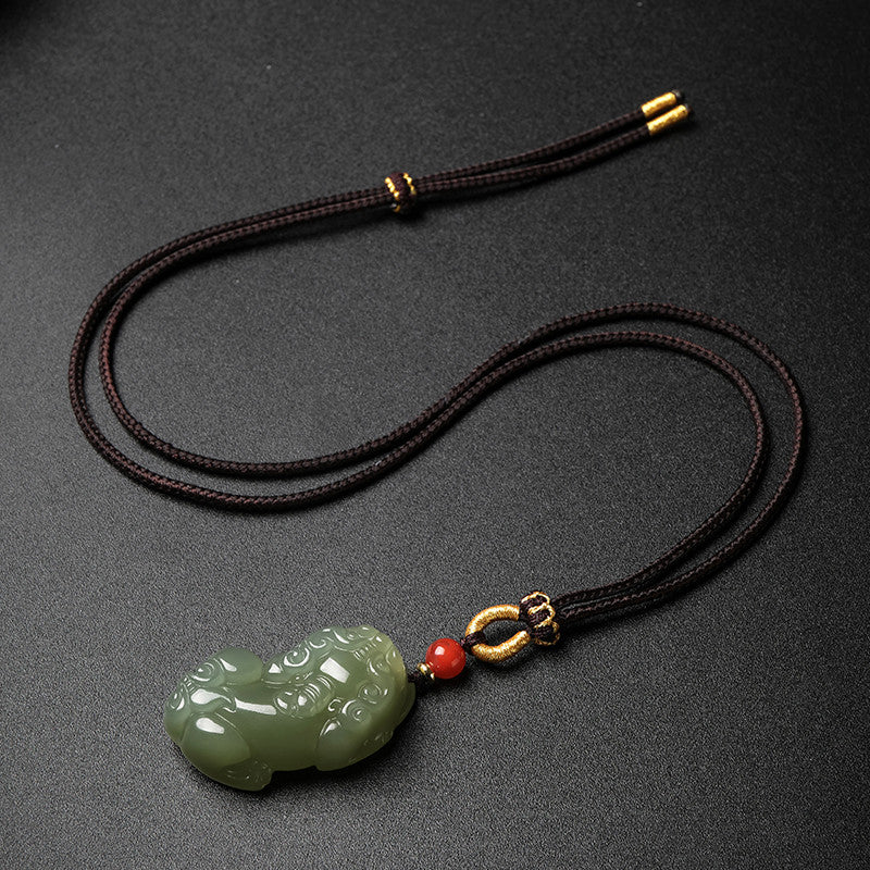 Pale Cyan Hetian Jade Pixiu Pendant for Men & Women, Holiday Lucky Gift Jade Charm