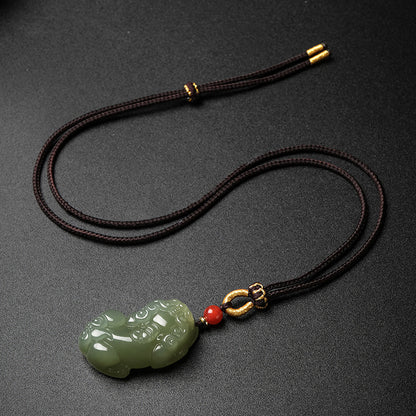 Pale Cyan Hetian Jade Pixiu Pendant for Men & Women, Holiday Lucky Gift Jade Charm