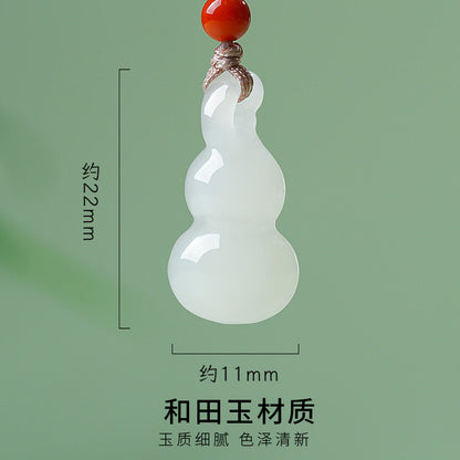 Unisex Stylish Simple Hetian Jade Gourd Pendant, Fortune & Blessing Charm, Festival Gift
