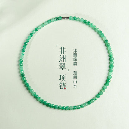 African Green Jadeite Necklace, Floating Flower Clavicle Chain, Elegant Ladies Jewelry, Gift for Mom & Elders