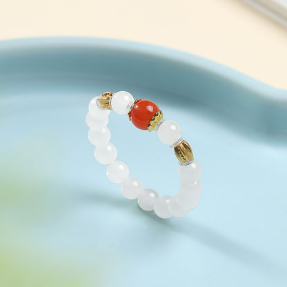 DIY Multi-gem Ring, Small Seed Beads with Jasper, White Jade, Jadeite, Turquoise, Agate, Cinnabar Fashion Adjustable Ring Jewelry