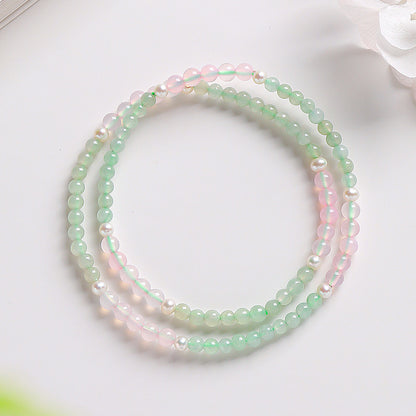 DIY Mini Bead Jadeite Bracelet, Women's Double-loop Bracelet with Pink Chalcedony, Fresh & Versatile