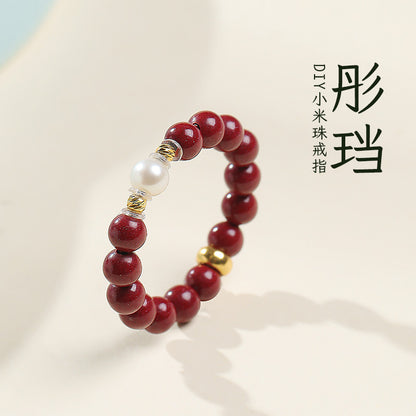 DIY Multi-gem Ring, Small Seed Beads with Jasper, White Jade, Jadeite, Turquoise, Agate, Cinnabar Fashion Adjustable Ring Jewelry