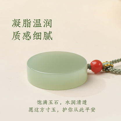 Unisex Hetian Pale Cyan Jade Round Plain Pendant