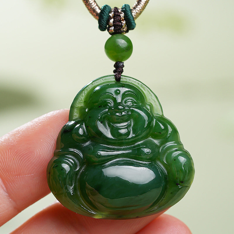 Hetian Jasper Maitreya Buddha Pendant, Smiling Big Belly Buddha, Festival Gift