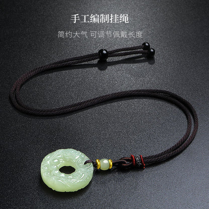 Double-Carved Hetian Jade Pixiu Pendant, Unisex Peace Buckle Jade Amulet