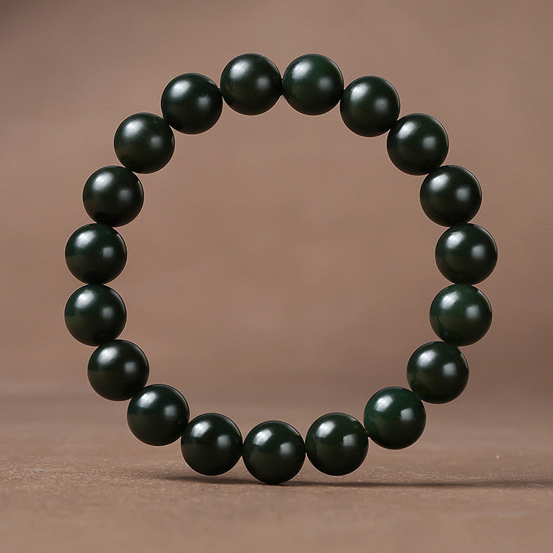 Unisex Cyan Hetian Jade Round Bead Single-row Bracelet