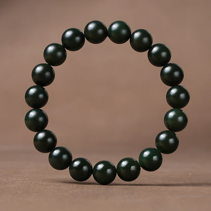 Unisex Cyan Hetian Jade Round Bead Single-row Bracelet