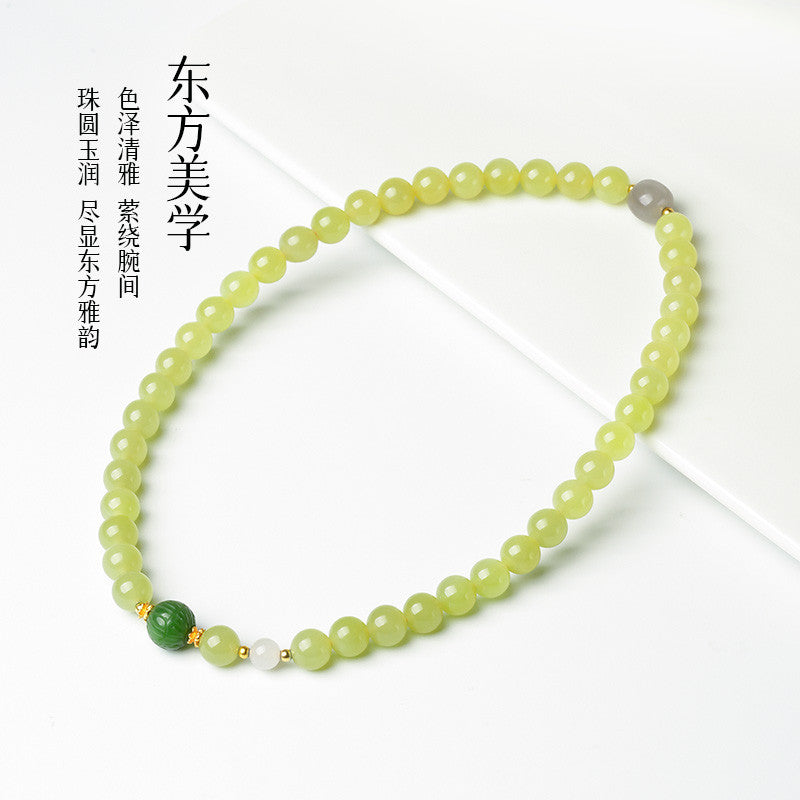 Yellow Mouth Hetian Jade Round Bead Multi-color Double-loop Bracelet for Women