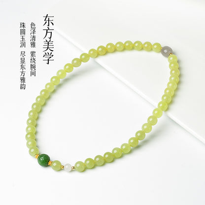 Yellow Mouth Hetian Jade Round Bead Multi-color Double-loop Bracelet for Women