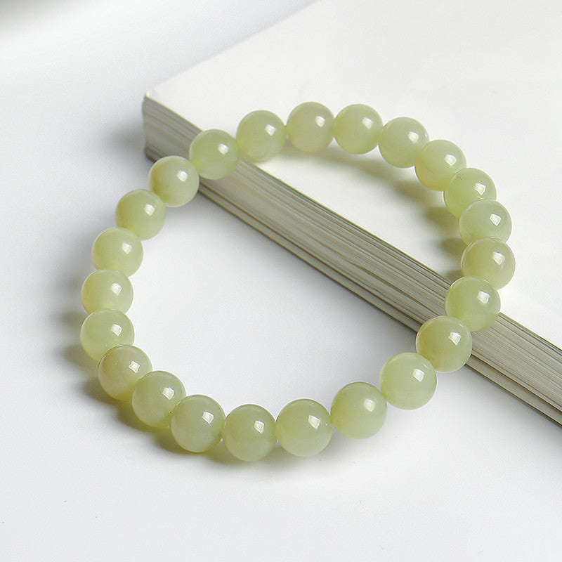 Unisex Single-row Round Bead Bracelet, Light Cyan Hetian Jade