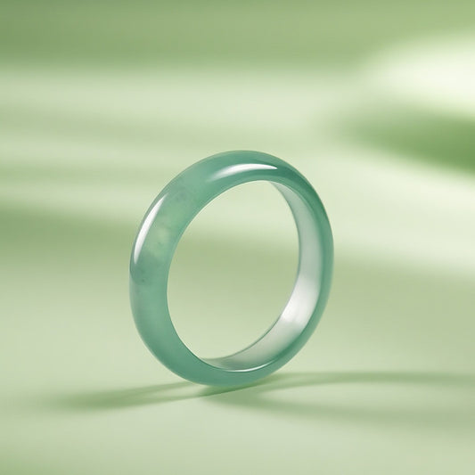 Moist Translucent Jadeite Ring, High-Icy Blue Water Plain Band Ring for Men & Women