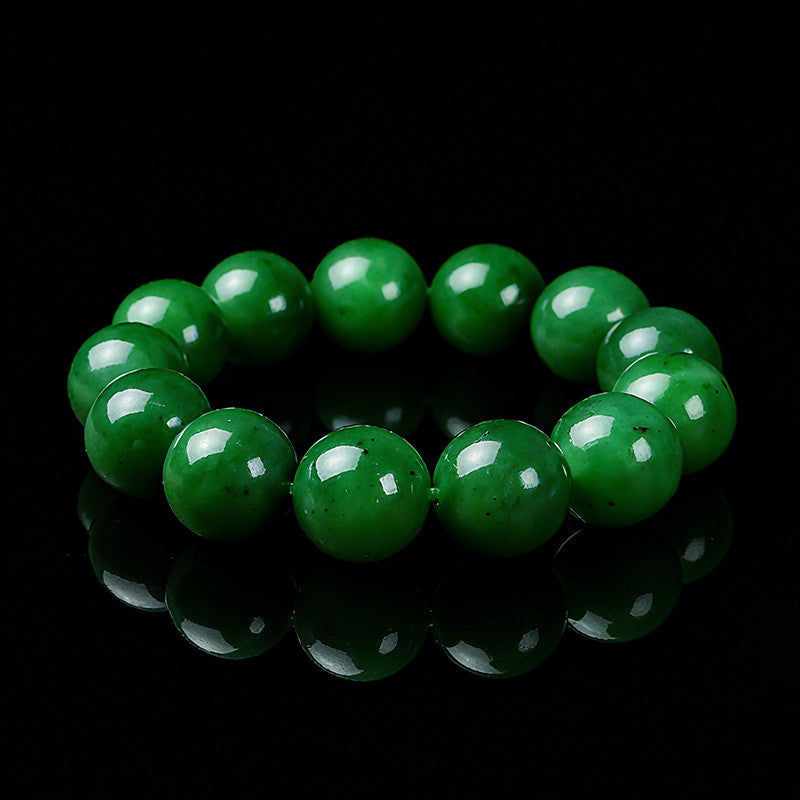 High-quality Spinach Green Hetian Jasper Bracelet, Round Bead Single-loop Bangle