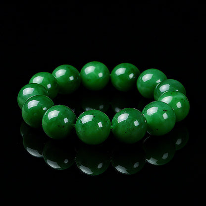 High-quality Spinach Green Hetian Jasper Bracelet, Round Bead Single-loop Bangle