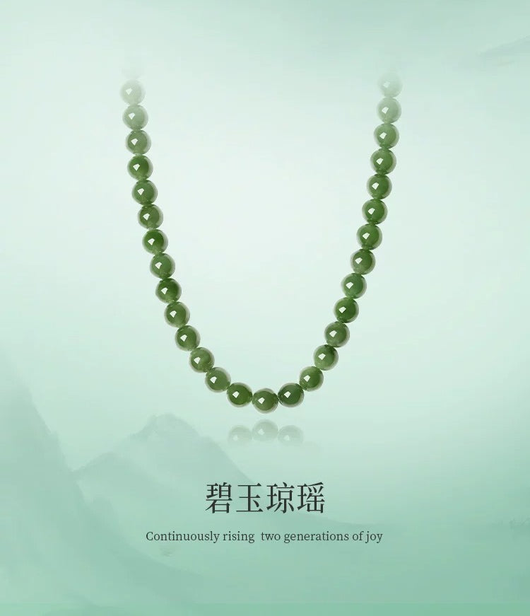 Luxury Hetian Jasper Jewelry Set, Round Bead Jade Necklace, Collectible with Certificate, Ideal Gift Choice