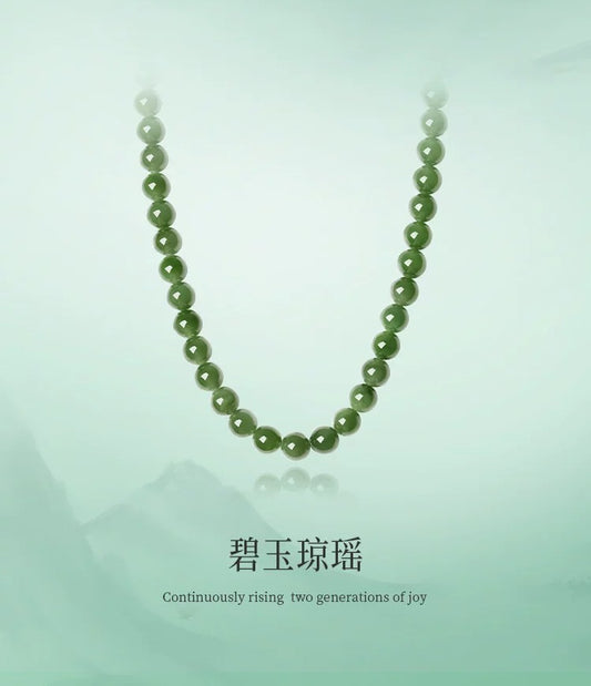 Luxury Hetian Jasper Jewelry Set, Round Bead Jade Necklace, Collectible with Certificate, Ideal Gift Choice