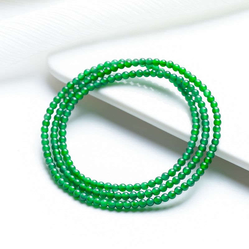 Women's Emerald Multi-Layer Bracelet, Plain Vivid Green 3mm Millet Beads, Dual-use as Bracelet & Necklace