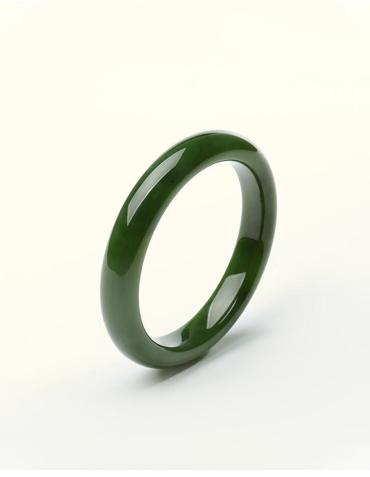 Natural Green Hetian Jade Bangle, Elegant Jasper Bracelet for Women, Premium Holiday Gift for Mom & Girlfriend, With Certificate & Collectible Value