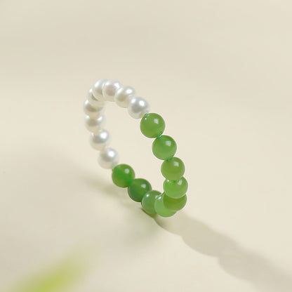DIY Multi-gem Ring, Small Seed Beads with Jasper, White Jade, Jadeite, Turquoise, Agate, Cinnabar Fashion Adjustable Ring Jewelry