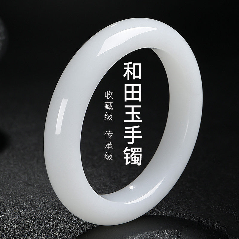 Women's Hetian White Jade Peace Bangle, Glossy & Delicate Jade Bracelet, Elegant Luxury Ornament, Gift for Girlfriend & Mom