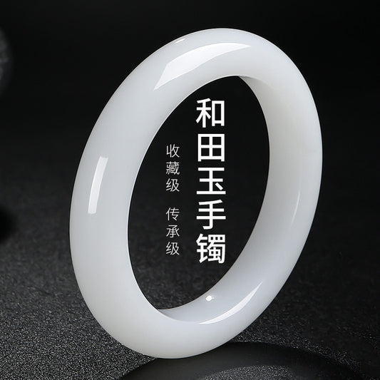 Women's Hetian White Jade Peace Bangle, Glossy & Delicate Jade Bracelet, Elegant Luxury Ornament, Gift for Girlfriend & Mom