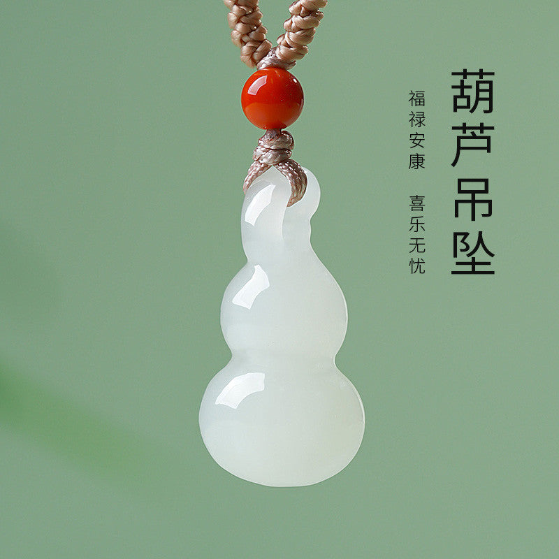 Unisex Fashion Minimalist Hetian Jade Gourd Pendant, Fortune & Blessing, Festival Gift