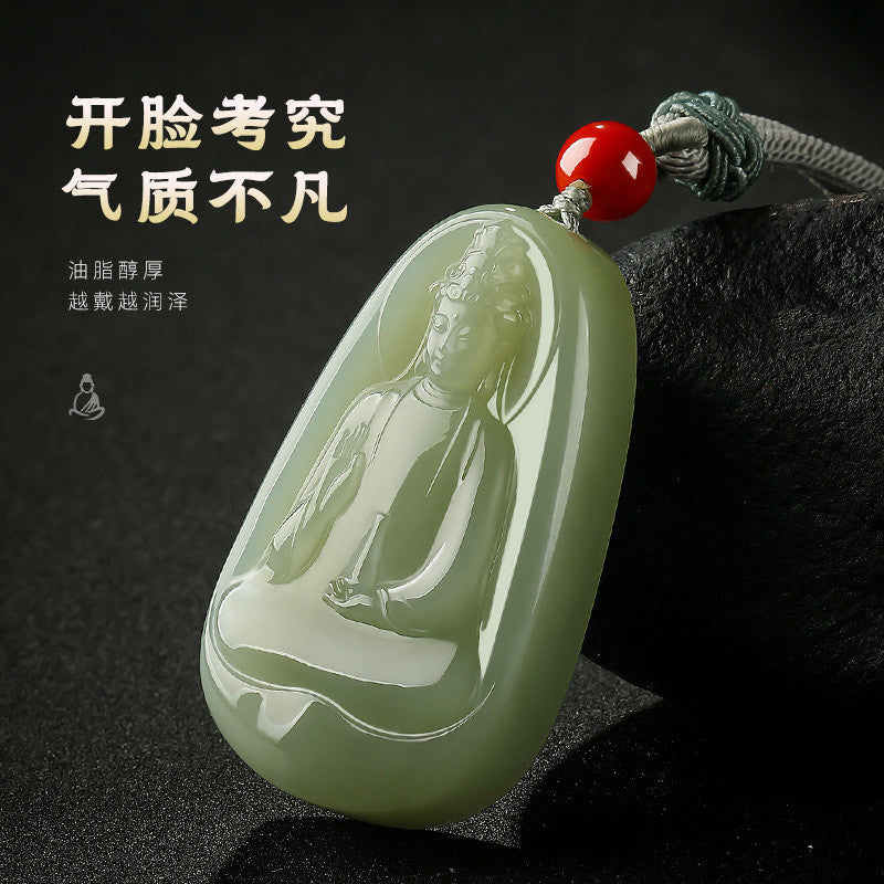 Plain Robe Guanyin Pale Cyan Hetian Jade Pendant for Men
