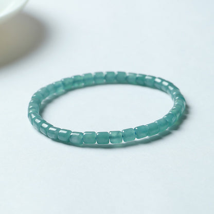 Women's Translucent Blue Water Emerald Barrel Bead Bracelet, Simple Lucky Loop Jade Bangle