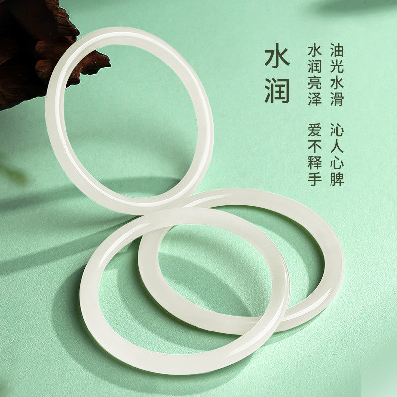 Cyan-White Hetian Jade Bangles, Chinese Style Jingle Bangles, Ring with Every Step