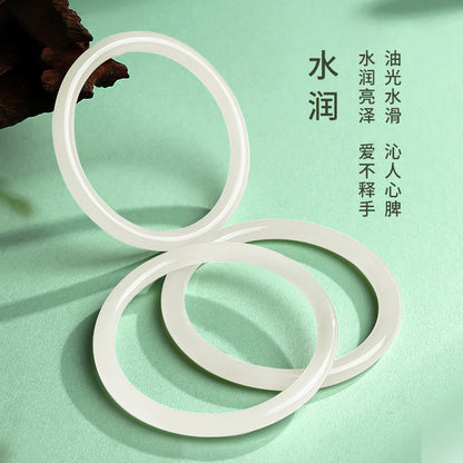 Cyan-White Hetian Jade Bangles, Chinese Style Jingle Bangles, Ring with Every Step