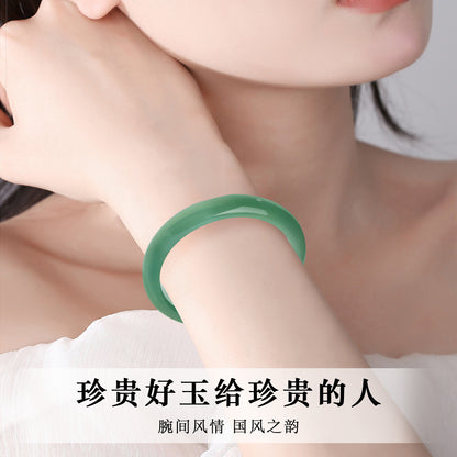Selected Distant Mountain Cyan Chalcedony Bangle, Glossy Green Translucent Bracelet, Gift for Girlfriend