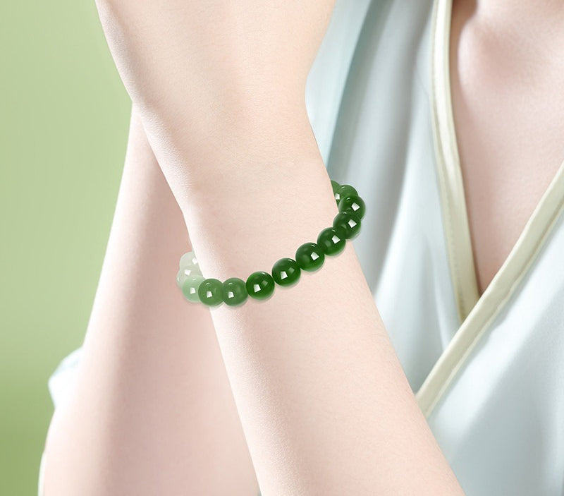 Gradient Landscape Hetian Jade Bracelet, Stylish Versatile Beaded Bangle, Daily Commute Jewelry, Gift for Friends & Mom